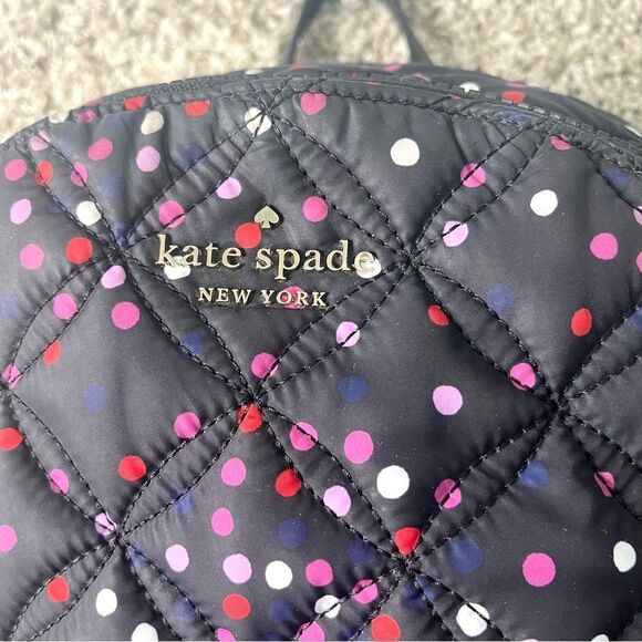 Kate Spade Backpack Women’s Karissa Nylon Quilted Black & Pink Polka Dot Large - Picture 4 of 16